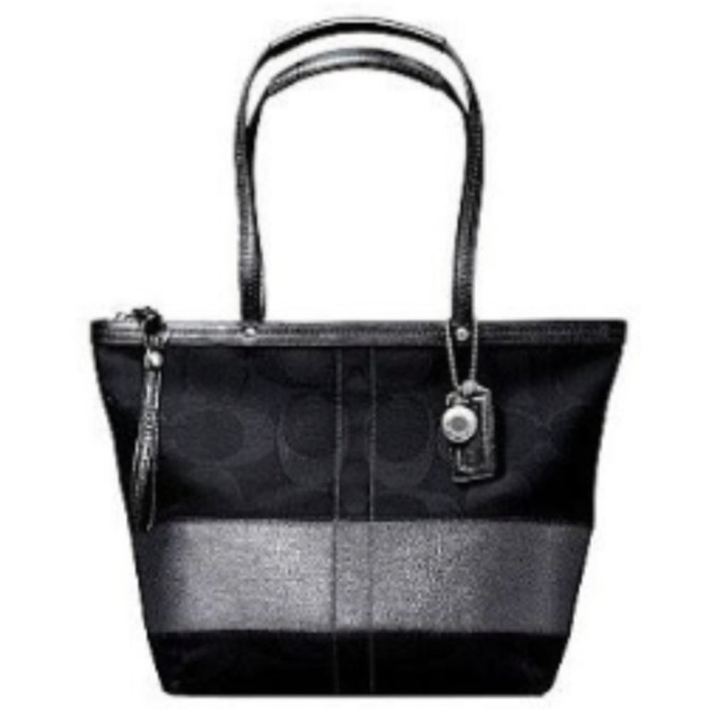 🌿COACH Signature Silver Stripe Legacy Canvas Tote🌿